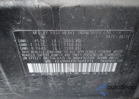 2015 Subaru Legacy 2.5I z USA, uszkodzony, nr VIN 4S3BNAA64F3005714